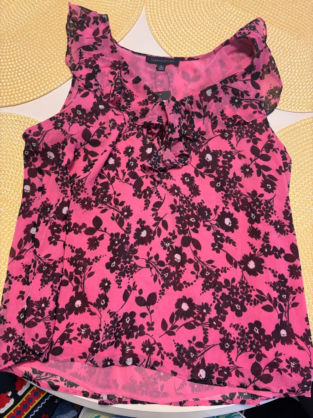 Tommy Hilfiger Pink Floral Ruffle Sleeveless Top